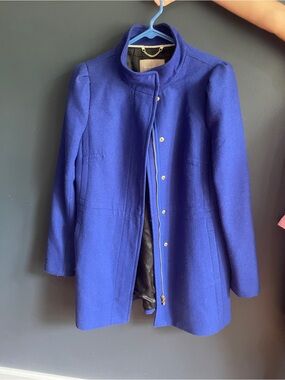Womens Royal Blue Stand-Collar Wool Coat